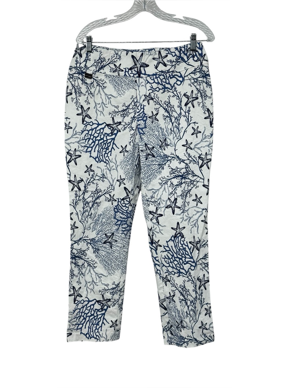 Lisette L Montréal Size 12 Blues/White Coral/Starfish Print Pull On Pants